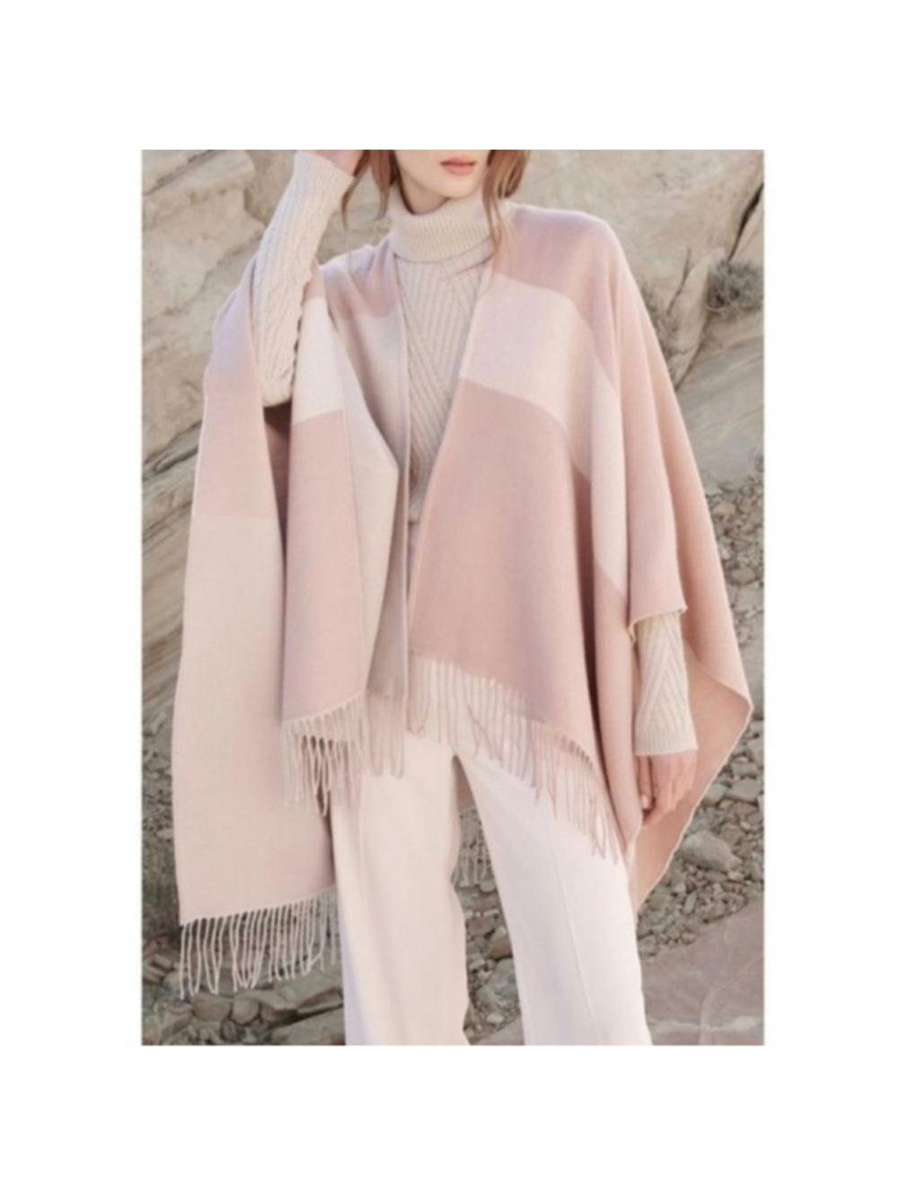 Women's Soia & Kyo Shawl One Size Pink Beige Fringe Wrap